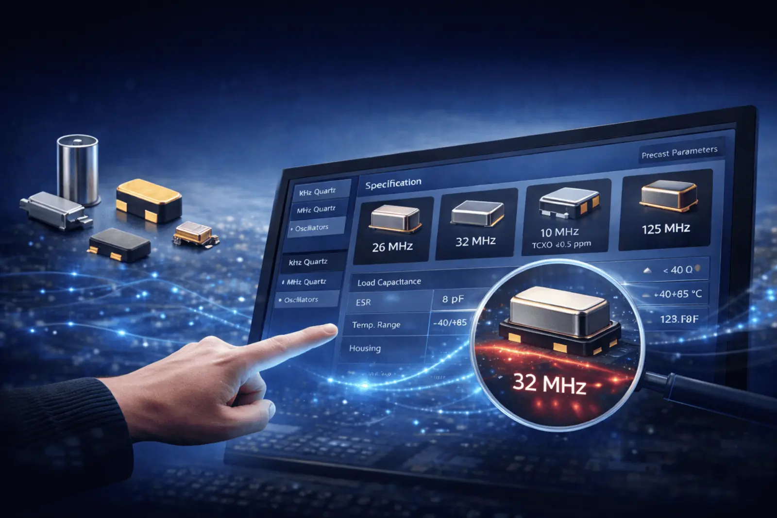 Encontrar un oscilador de cristal de cuarzo