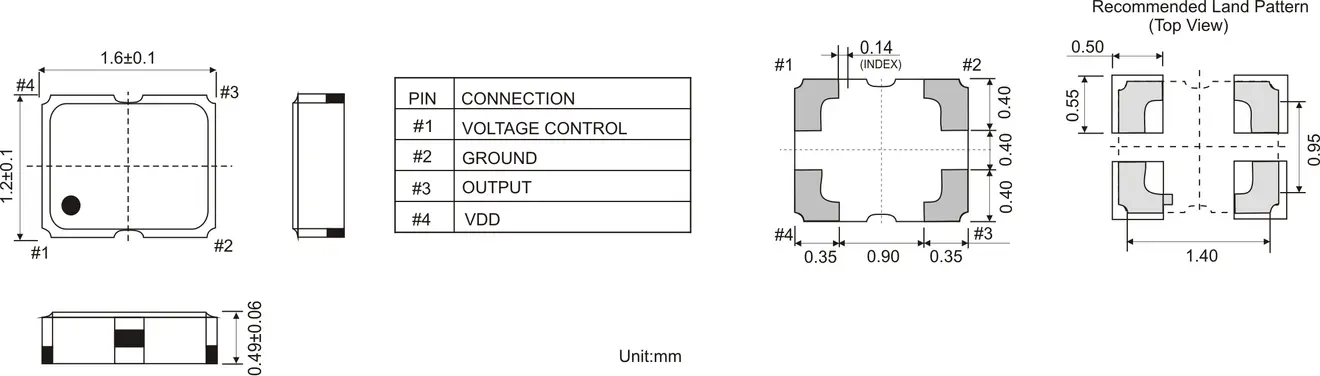 CERAMIC SMD VCTCXO OSCILLATOR 1.6 x 1.2 mm CERAMIC SMD VCTCXO OSCILLATOR 1.6 x 1.2 mm